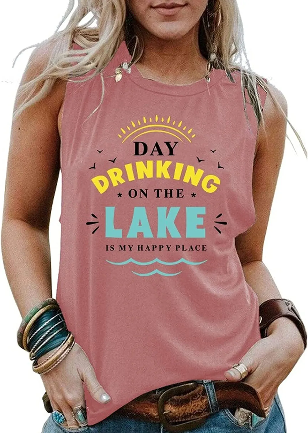 Women Day Drinking on The Lake is My Happy Place Tank Tops