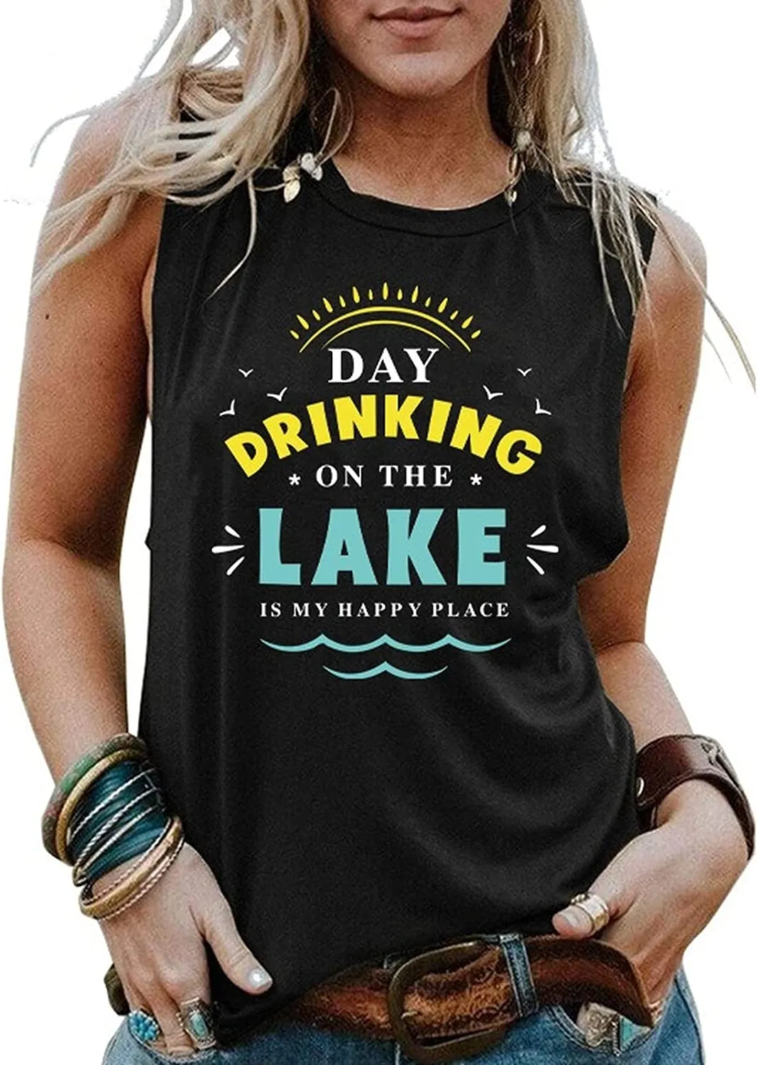 Women Day Drinking on The Lake is My Happy Place Tank Tops