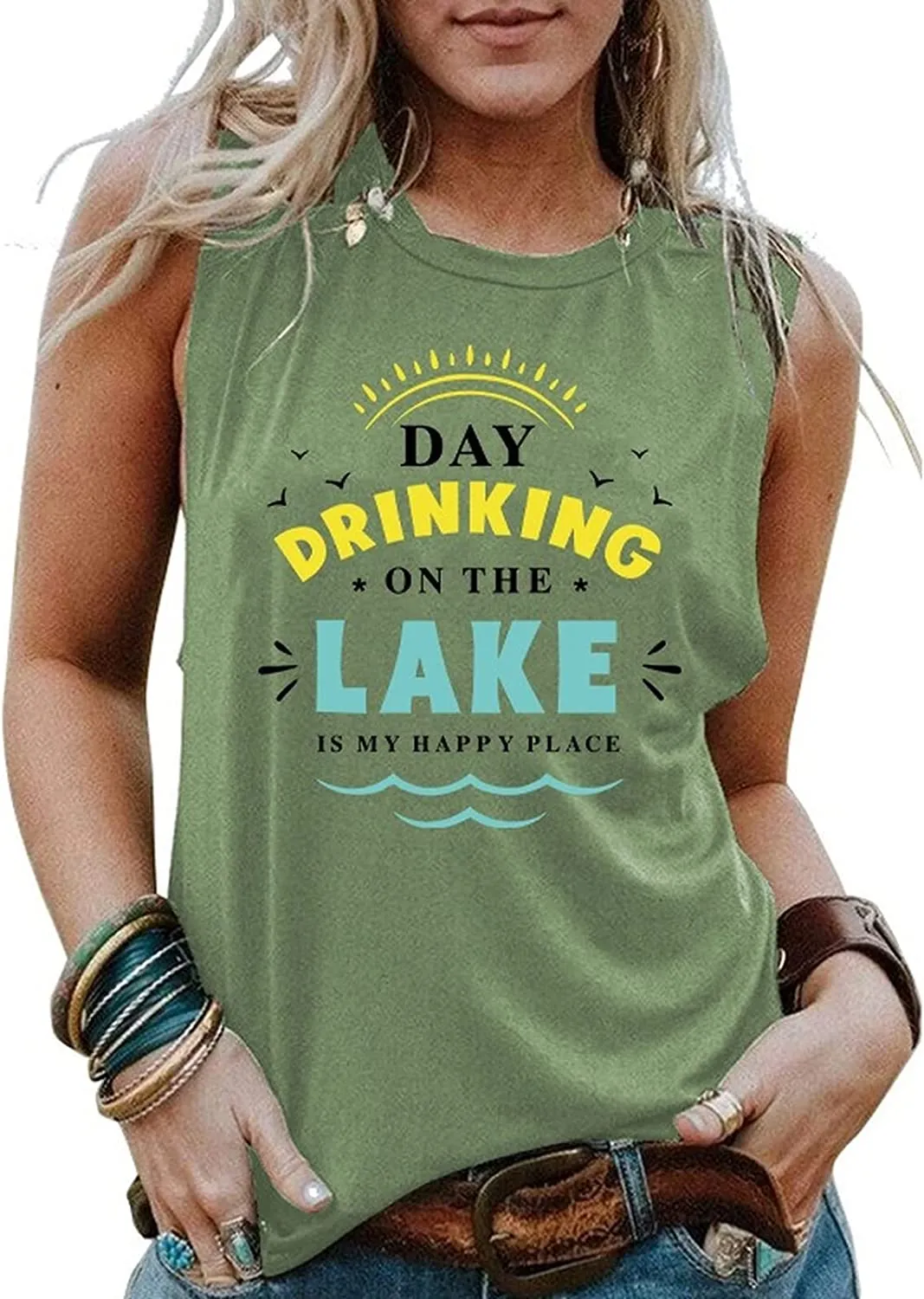 Women Day Drinking on The Lake is My Happy Place Tank Tops