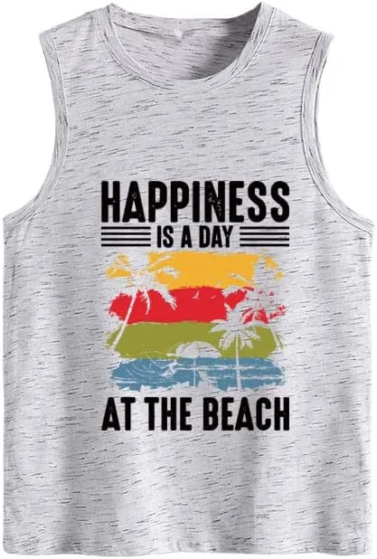 Women Happiness is A Day at The Beach Tank Tops Shirt