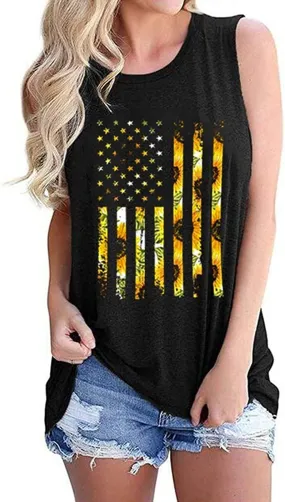 Women Sunflower American Flag Shirt Sunflower Graphic Tank Top Shirt