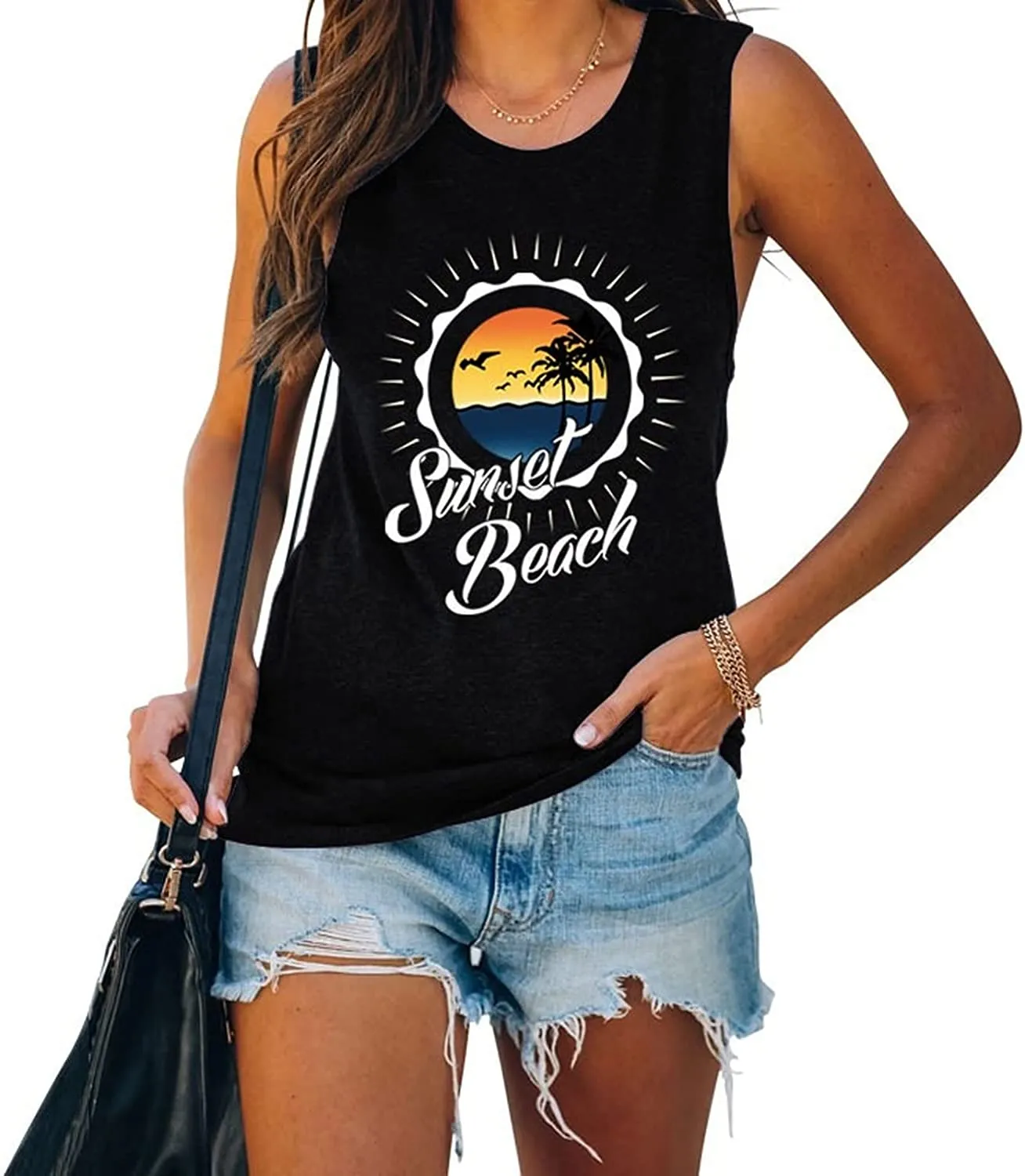 Women Sunset Beach Summer Vacation Tank