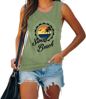 Women Sunset Beach Summer Vacation Tank