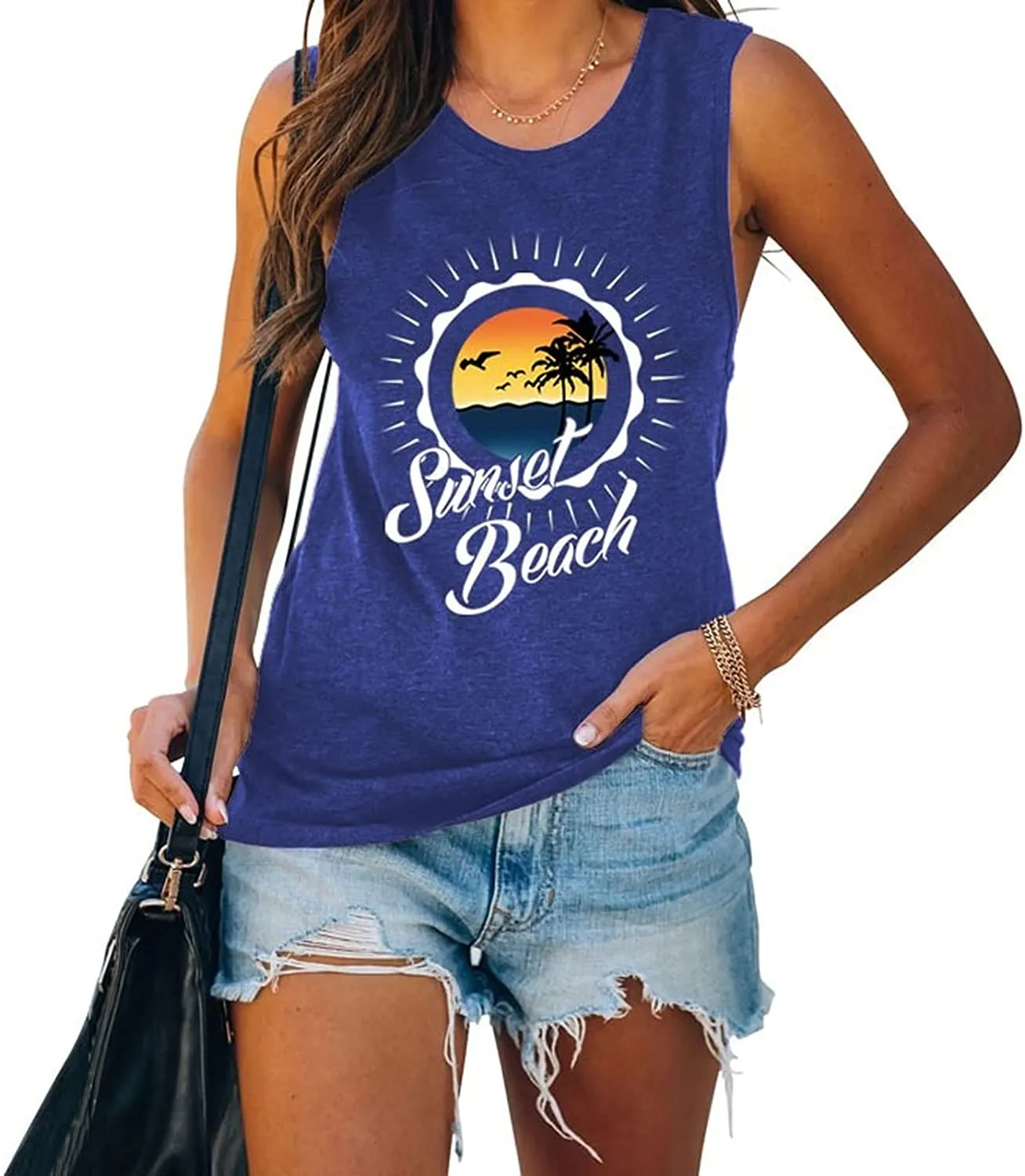 Women Sunset Beach Summer Vacation Tank