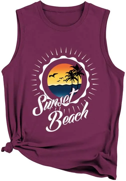 Women Sunset Beach Summer Vacation Tank