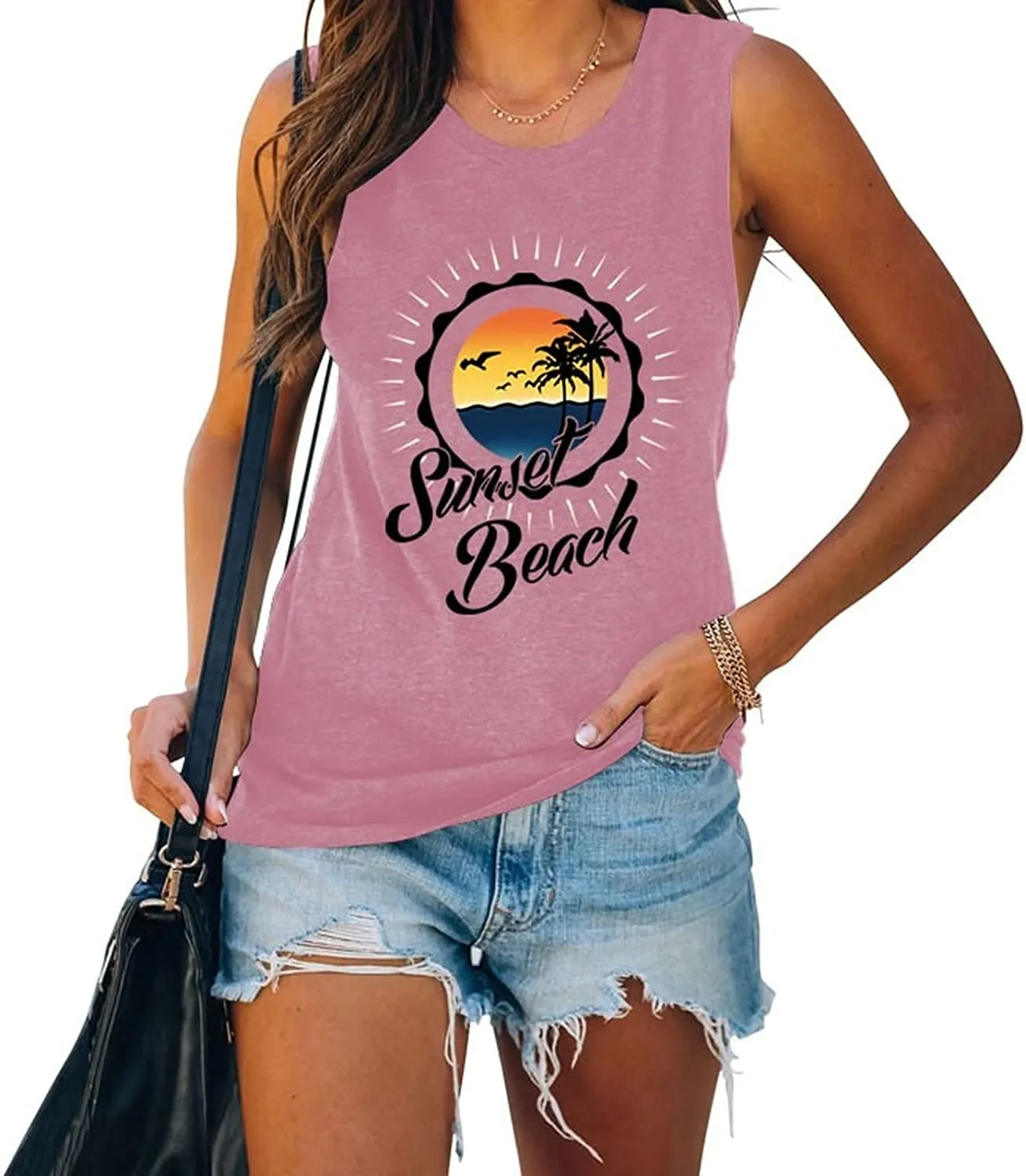 Women Sunset Beach Summer Vacation Tank