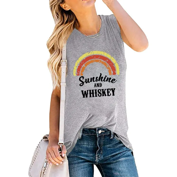 Women Sunshine and Whiskey Rainbow Tank Tops Shirt