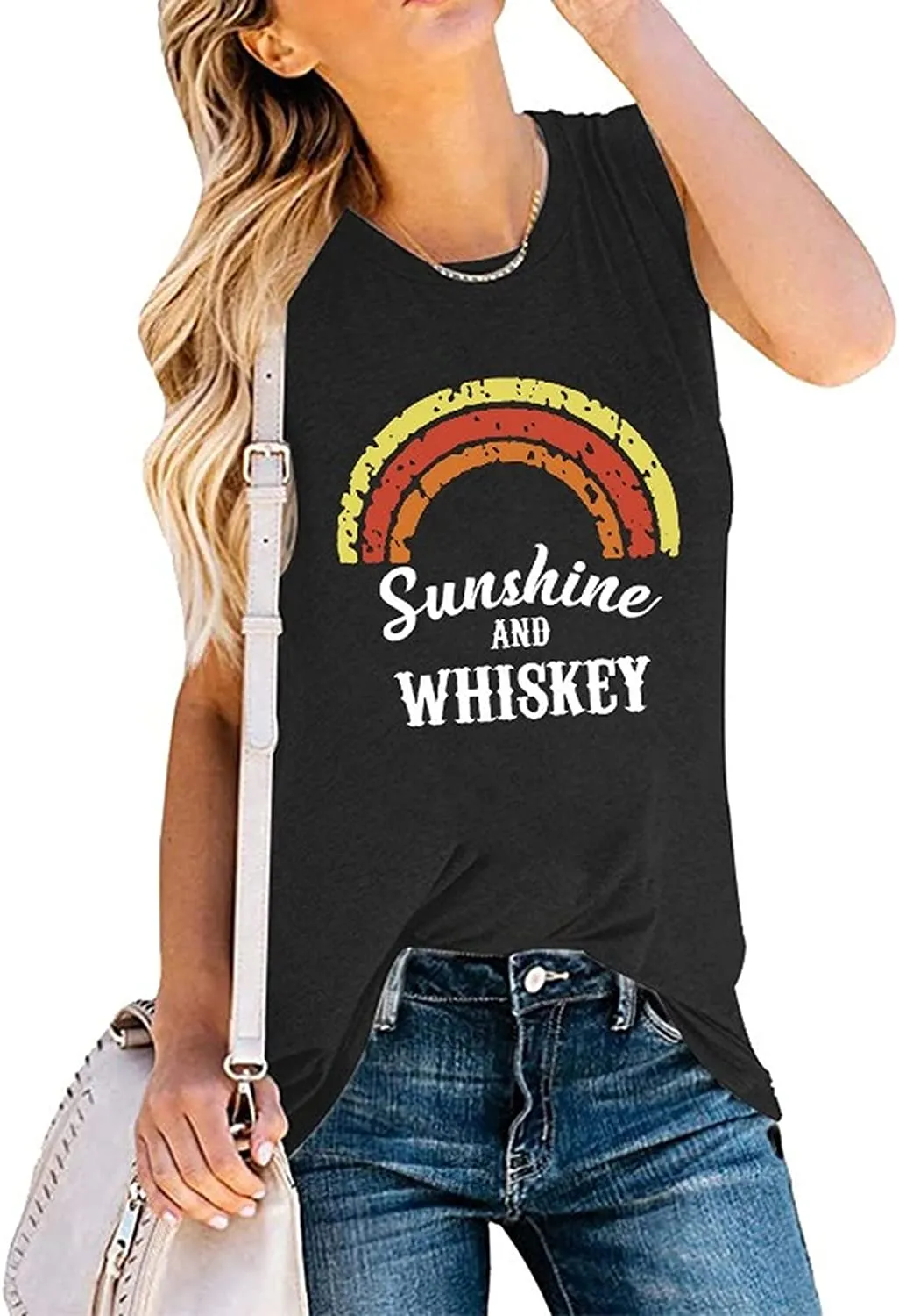 Women Sunshine and Whiskey Rainbow Tank Tops Shirt