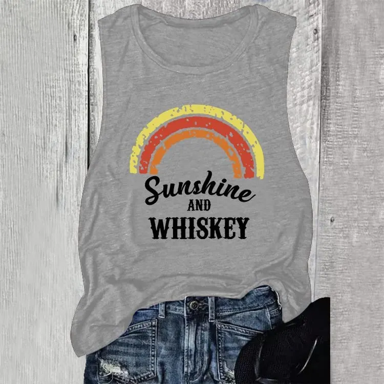 Women Sunshine and Whiskey Rainbow Tank Tops Shirt