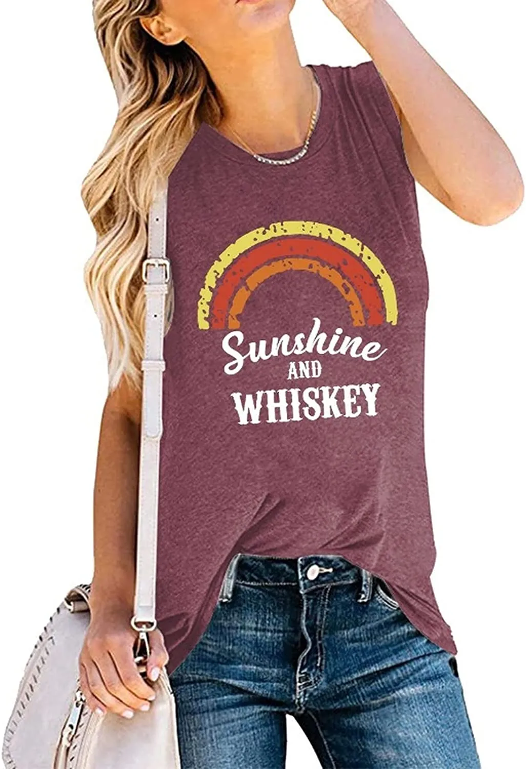 Women Sunshine and Whiskey Rainbow Tank Tops Shirt