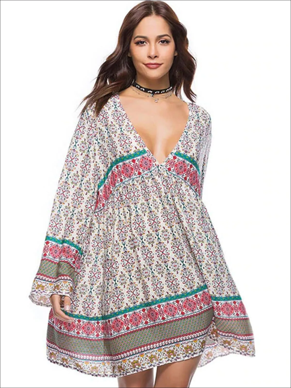 Women's Plunge Neckline Loose Boho Dress