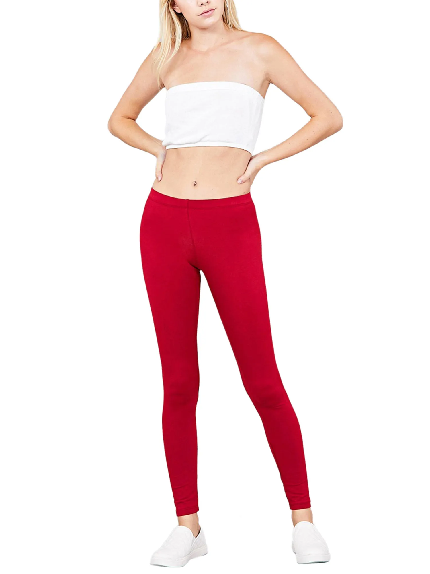 Women's Solid Basic Jersey Elastic Full Ankle Legging (FWB1014)