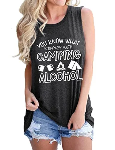 You Know What Rhymes with Camping Alcohol Sleeveless Shirt for Women Camping Tank Top